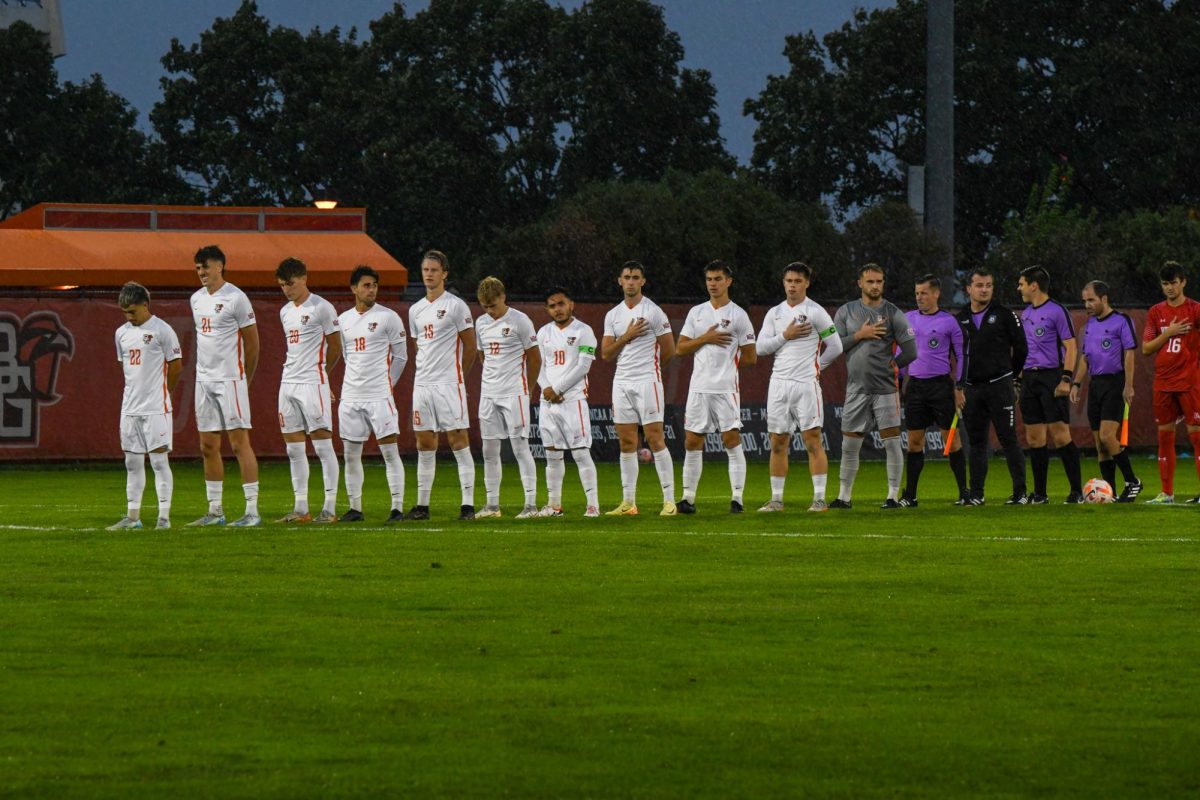 Bowling Green, OH - Falcons lined up for pregame at Cochrane Stadium in Bowling Green, Ohio.