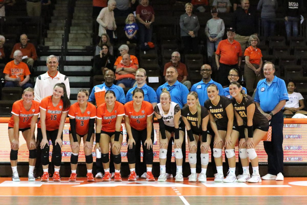 Bowling Green, OH- The freshman of both BGSU and Western Michigan after giving gifts to the referees at the Stroh Center in Bowling Green, Ohio.