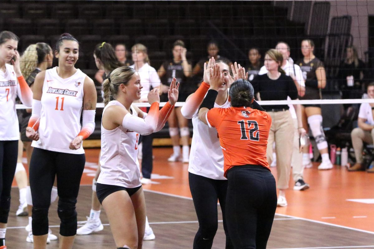 Bowling Green, OH - Falcons celebrates after a point while having a big lead against Western Michigan at the Stroh Center in Bowling Green, Ohio.