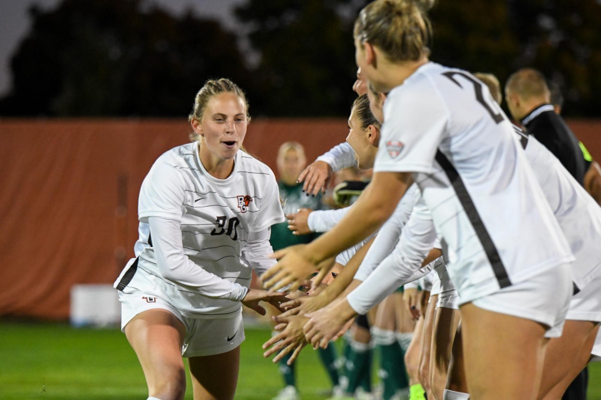 Bowling Green, OH - Falcons senior defender Isabelle Gilmore (30) during the player introductions at Cochrane Stadium in Bowling Green, Ohio.