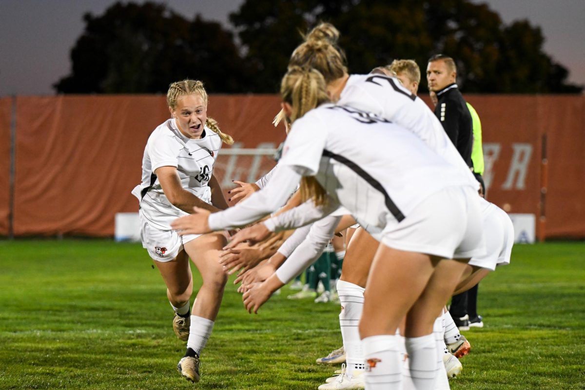 Bowling Green, OH - Falcons sophomore forward Emma Stransky (36) during the player introductions at Cochrane Stadium in Bowling Green, Ohio.