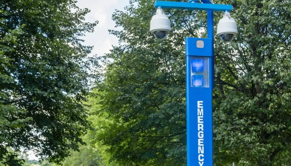 A blue light emergency phone, similar to the ones BGSU used to have across campus