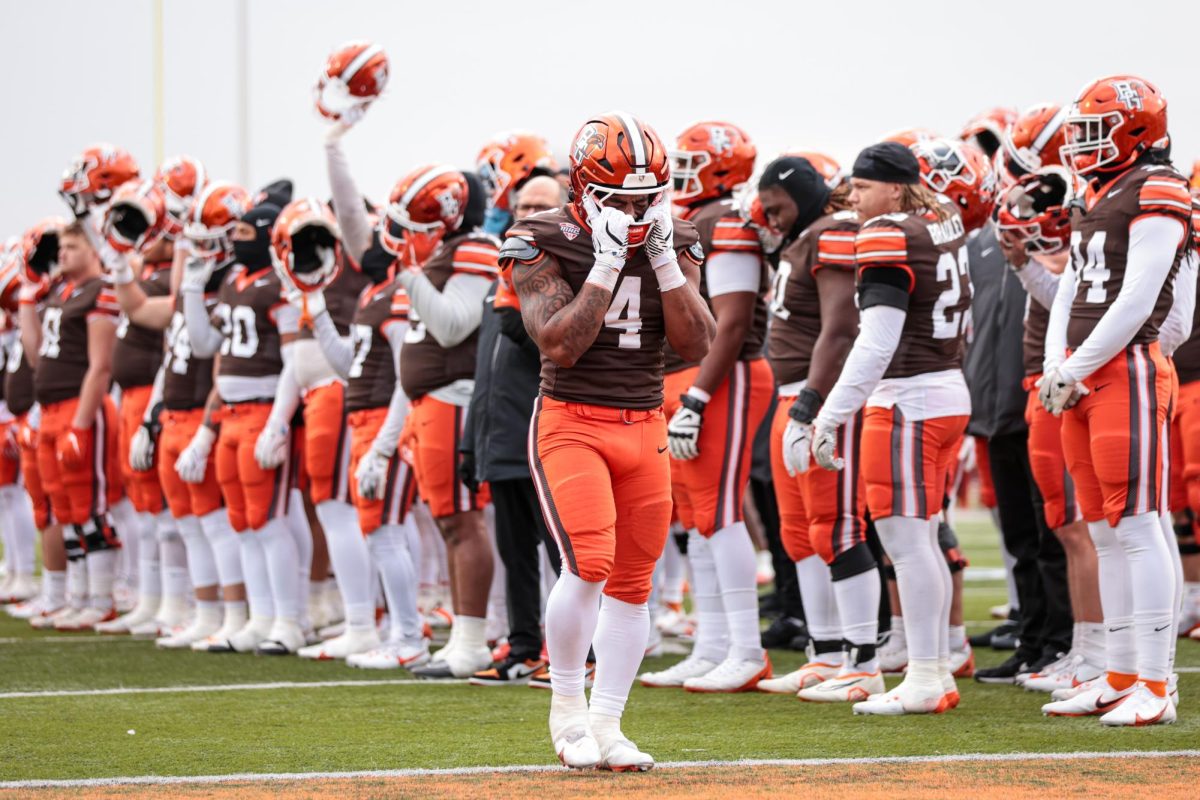 Bowling Green, OH - Falcons junior running back Terion Stewart (4) reacts to a loss over the Miami RedHawks at the Doyt L. Perry Stadium in Bowling Green, Ohio.