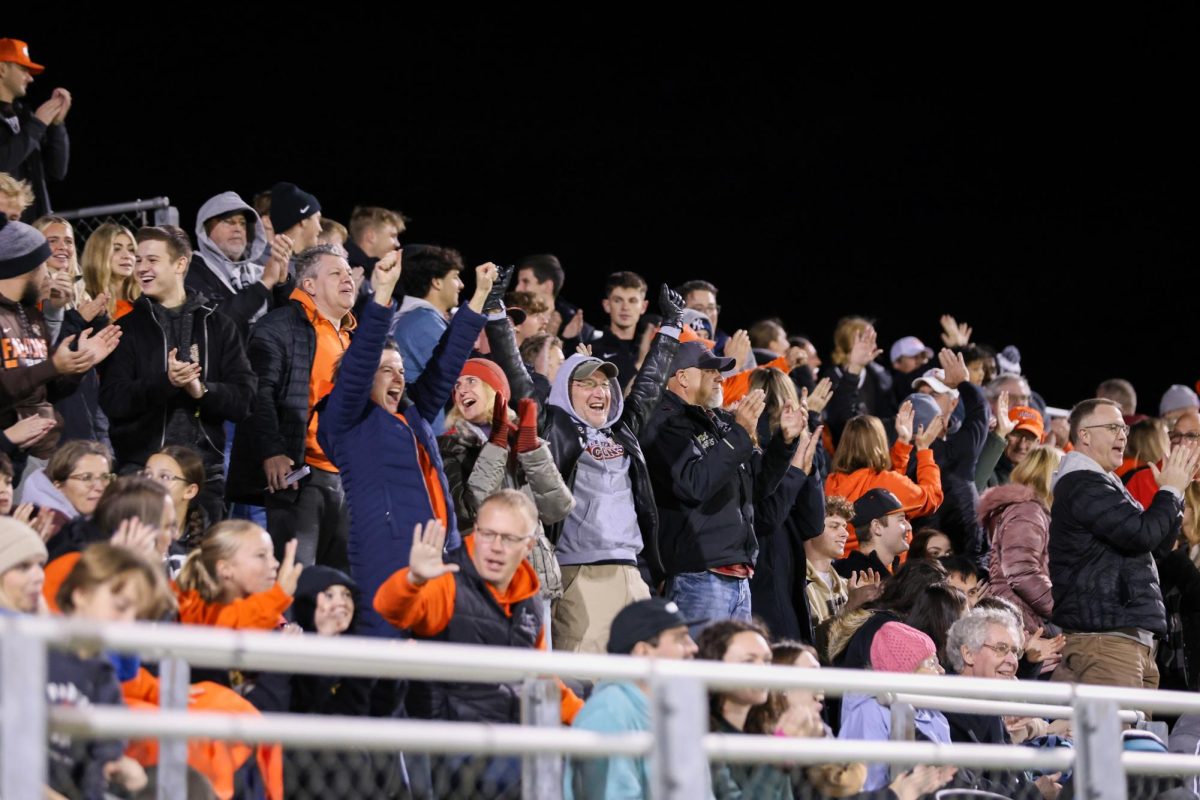 Bowling Green, OH - Fans cheer as a goal is scored against the Flames during the MVC tournament quarterfinal-round at Cochrane Stadium in Bowling Green, Ohio.