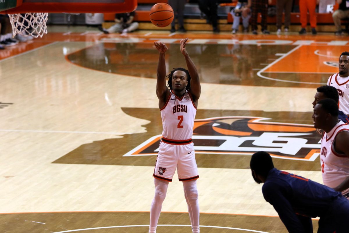 Bowling Green, OH - Falcons junior guard Javontae Campbell (2) shoots a free throw after getting fouled at the Stroh Center in Bowling Green, Ohio.