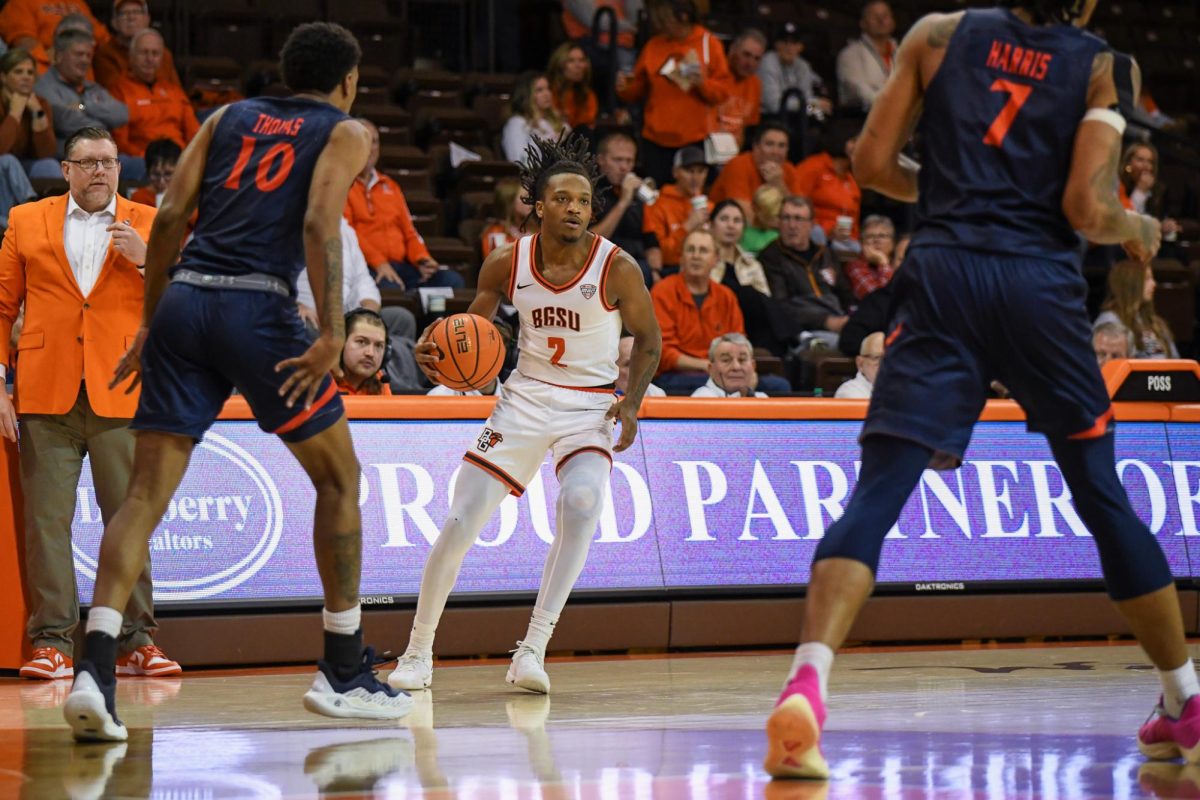 Bowling Green, OH - Falcons junior guard Javontae Campbell (2) looking to drive past the defense at the Stroh Center in Bowling Green, Ohio.