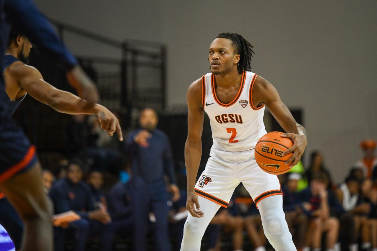 Bowling Green, OH - Falcons junior guard Javontae Campbell (2) looking for the play at the Stroh Center in Bowling Green, Ohio.