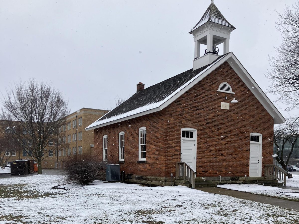 The Education Memorabilia Center on BGSU's campus in the snowq