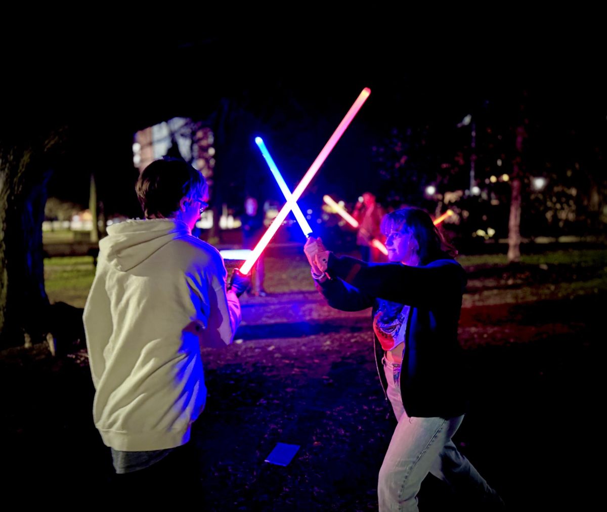 Two members of BG Sabers battle it out during practice