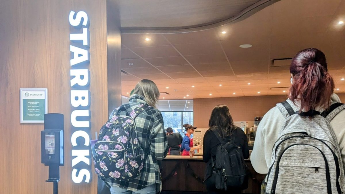 Students waiting for their drinks at the BTSU Starbucks one Tuesday in November.