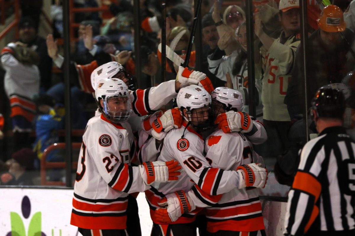 Bowling Green, Ohio- Falcons celebrate after Senior Forward Ryan O'Hara (20) scores the fourth goal of the night for the Falcons.