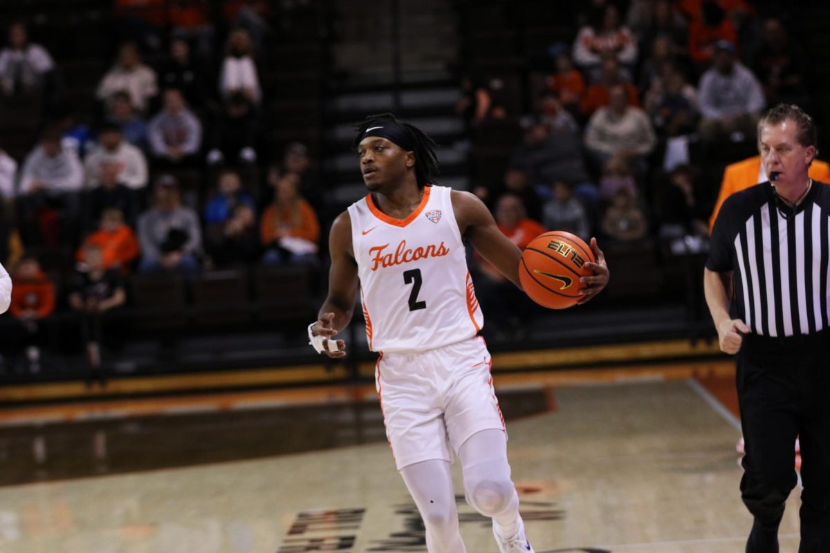 Bowling Green, Ohio- Falcons Junior Guard Javontae Campbell (2) brings the ball up against the Eagles at the Stroh Center.