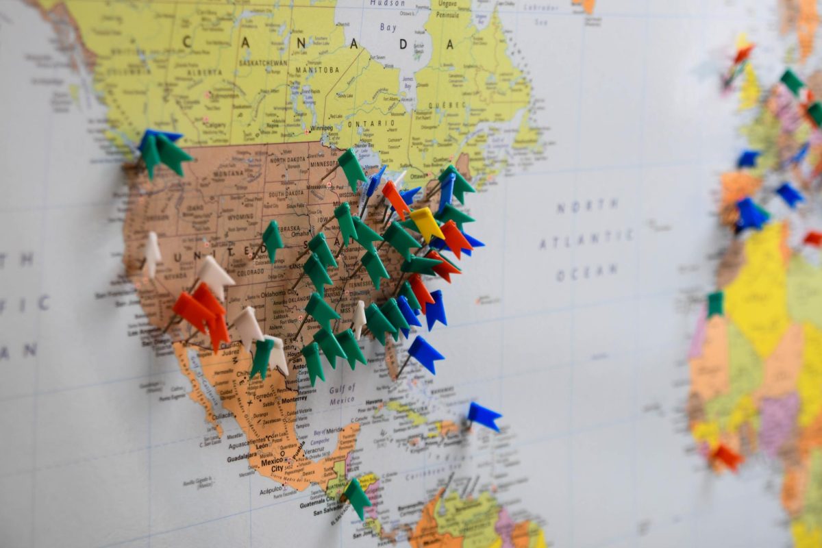 Map of BGSU student military deployments around the world in the NTMSS.