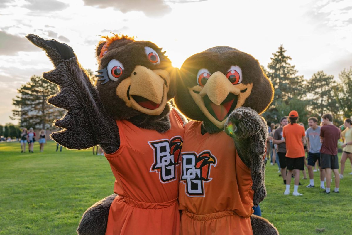 The sister of BGSU's falcon sibling mascot pair will answer student questions via a new AI-powered service (photo via Bowling Green State University)