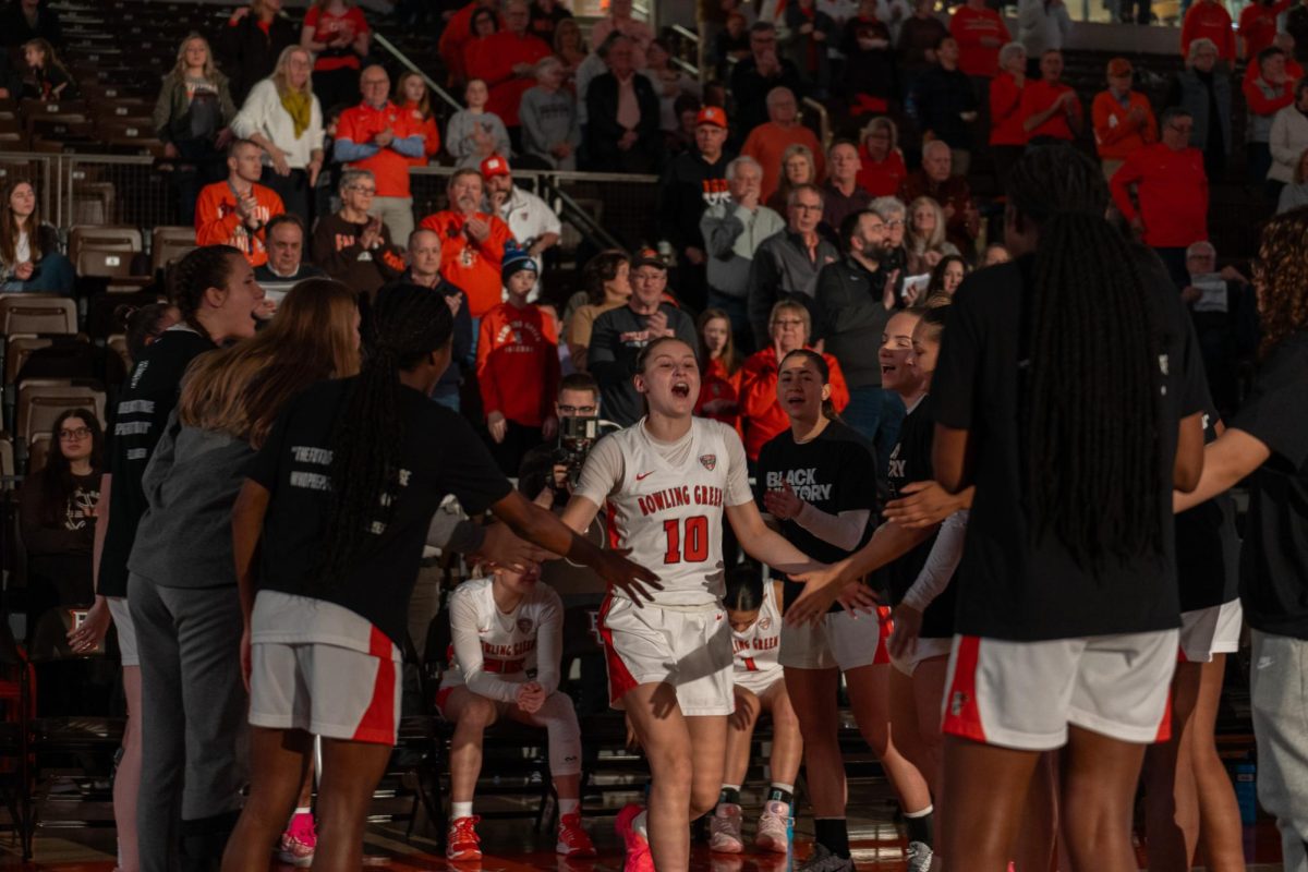 Bowling Green, OH- Falcons sophomore guard Paige Kohler (10) gets introduced pre-game at the Stroh Center in Bowling Green, Ohio