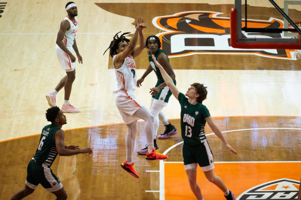 Bowling Green, OH- Falcons senior guard Derrick Butler pulls up a jumper at the Stroh Center in Bowling Green, Ohio.