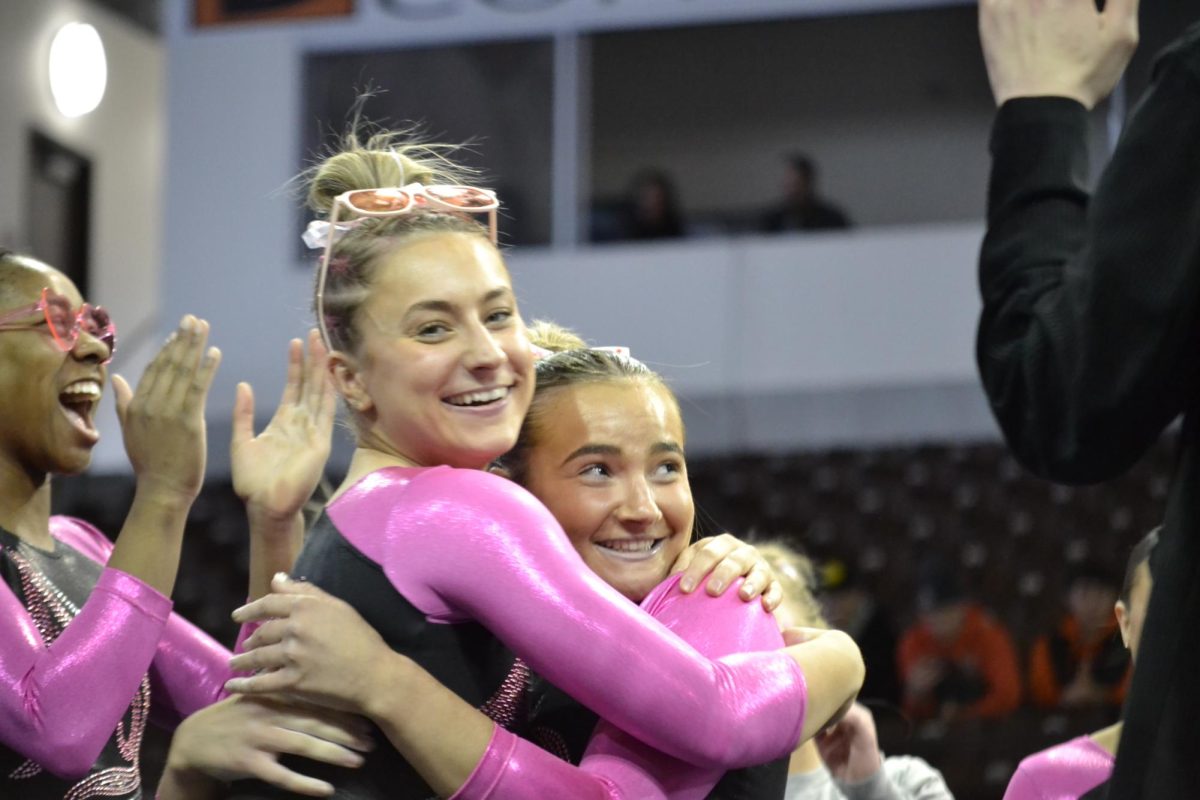 Bowling Green, OH- Sophomore Keira Thornton celebrating with the team after her wonderful performance at the Stroh center.