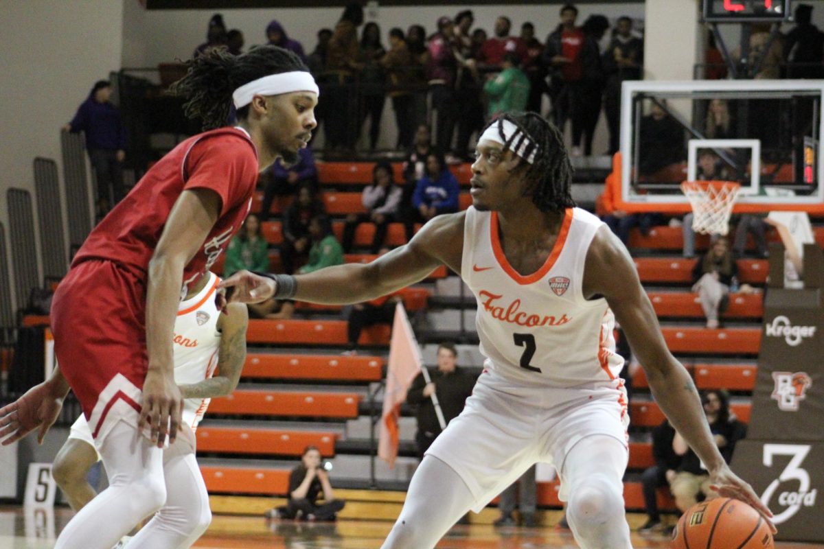 Bowling Green, OH - Falcons junior guard Javontae Campbell (2) creating space to make a play at the Stroh Center in Bowling Green, Ohio.