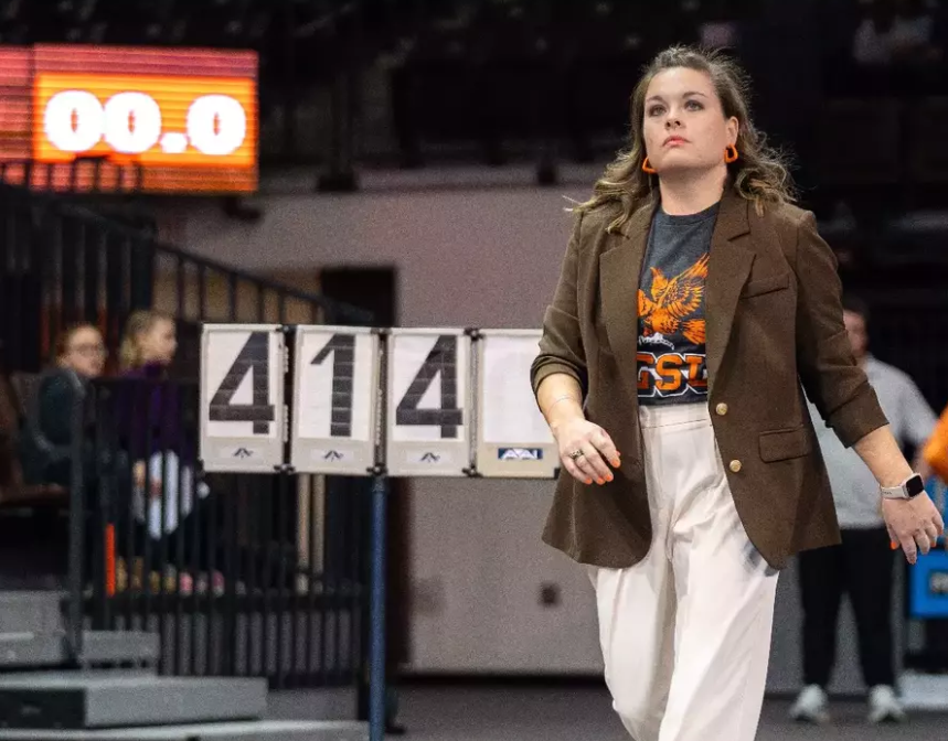 Bowling Green, OH- Falcons head coach Brittney Emmons on the sidelines of the tri-meet against SEMO and Central Michigan.