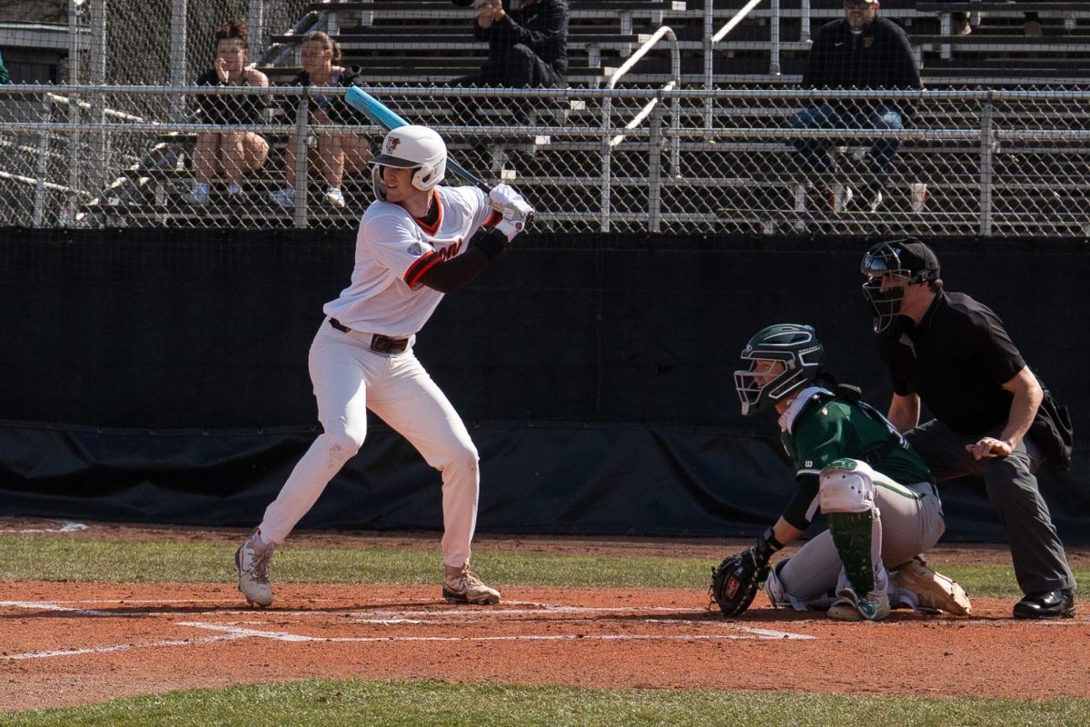 Bowling Green, OH- Falcons sophomore center fielder TJ Takats takes a swing at Steller Field in Bowling Green, Ohio