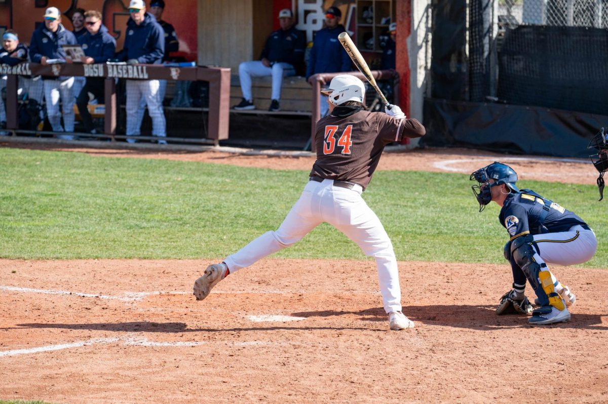 Bowling Green, OH - Falcons Junior Catcher Zach Horky (34) ready to swing at Steller Field in Bowling Green, Ohio.