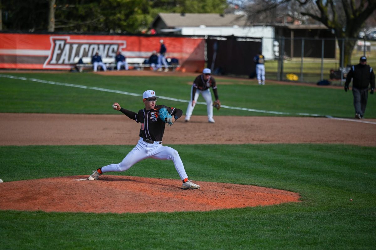 Bowling Green, OH - Falcons freshman pitcher CJ Boudreaux (39) picking up some pitching time against the Golden Flashes at Steller Field in Bowling Green, Ohio.