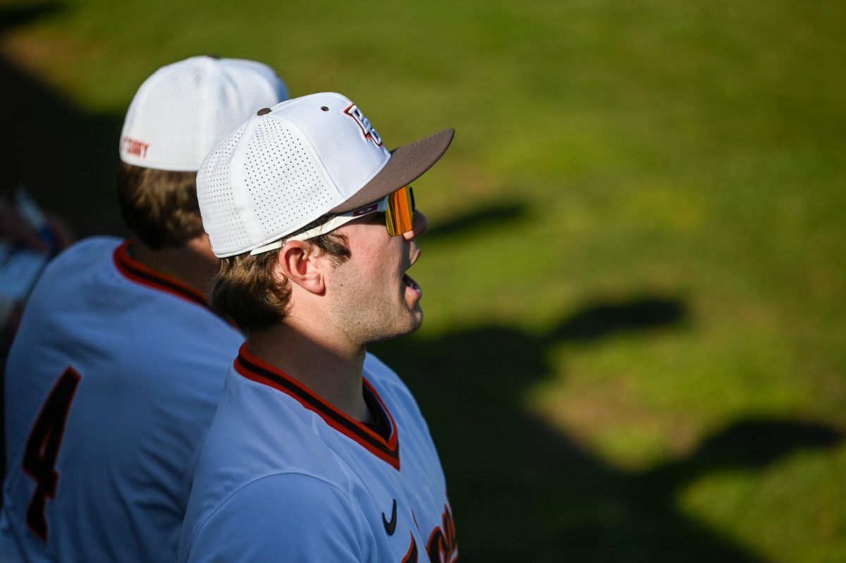 Bowling Green, OH - Falcons redshirt freshman infielder Alex Laird (19) cheering for the Falcon at bat at Steller Field in Bowling Green, Ohio.