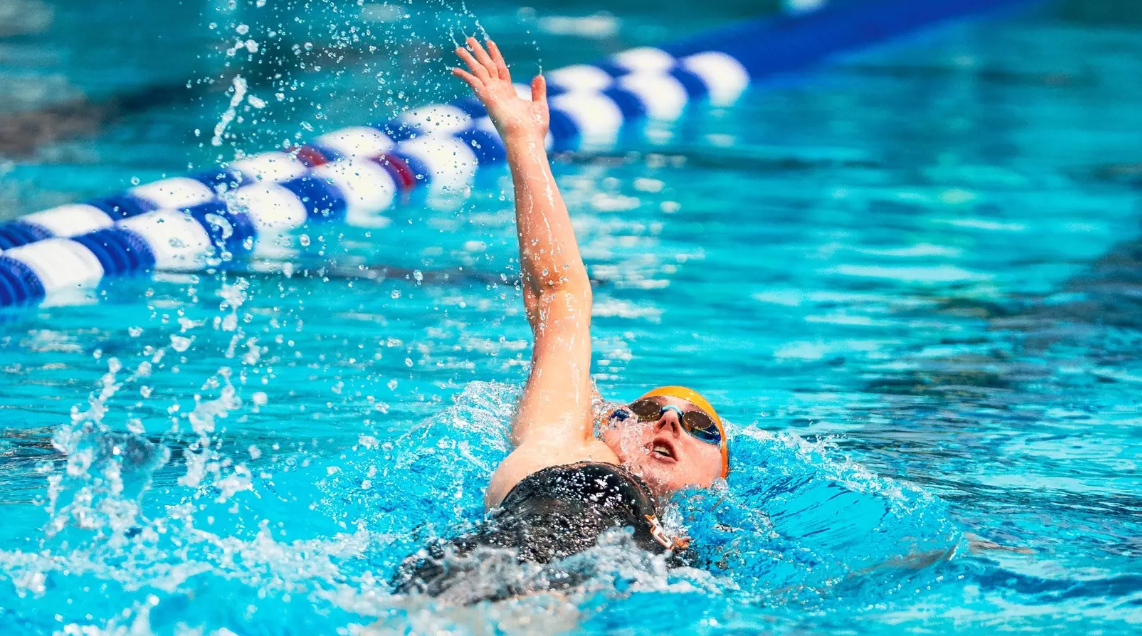 Bowling Green junior Emily McNicol swimming her leg of the 400 medley relay, helping the Falcons earn a fourth-place finish in the event 