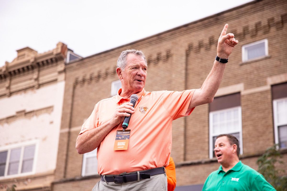Bowling Green, OH - BGSU President Rodney Rogers speaks at Rally BG on Main in Bowling Green, Ohio.