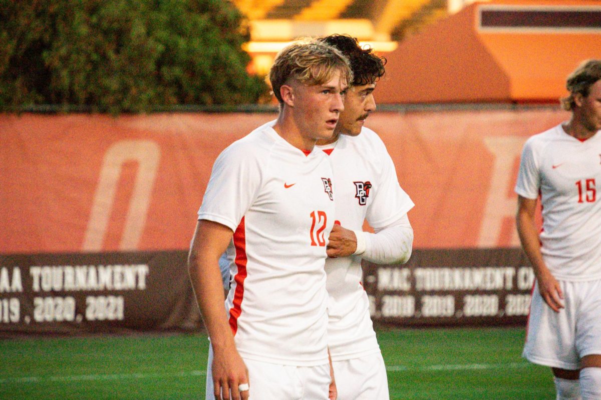 Bowling Green, OH - Falcons junior forward Bennett Painter (12) prepares for the second half kickoff at Cochrane Stadium in Bowling Green, Ohio.