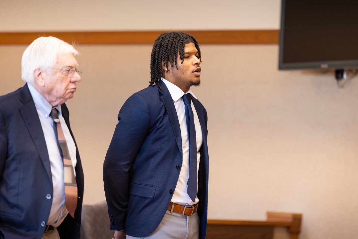 Bowling Green, OH - Falcons football player Brennan Ridley appears in the courtroom at the Bowling Green Municipal Court on February 13, 2026 in Bowling Green, Ohio.