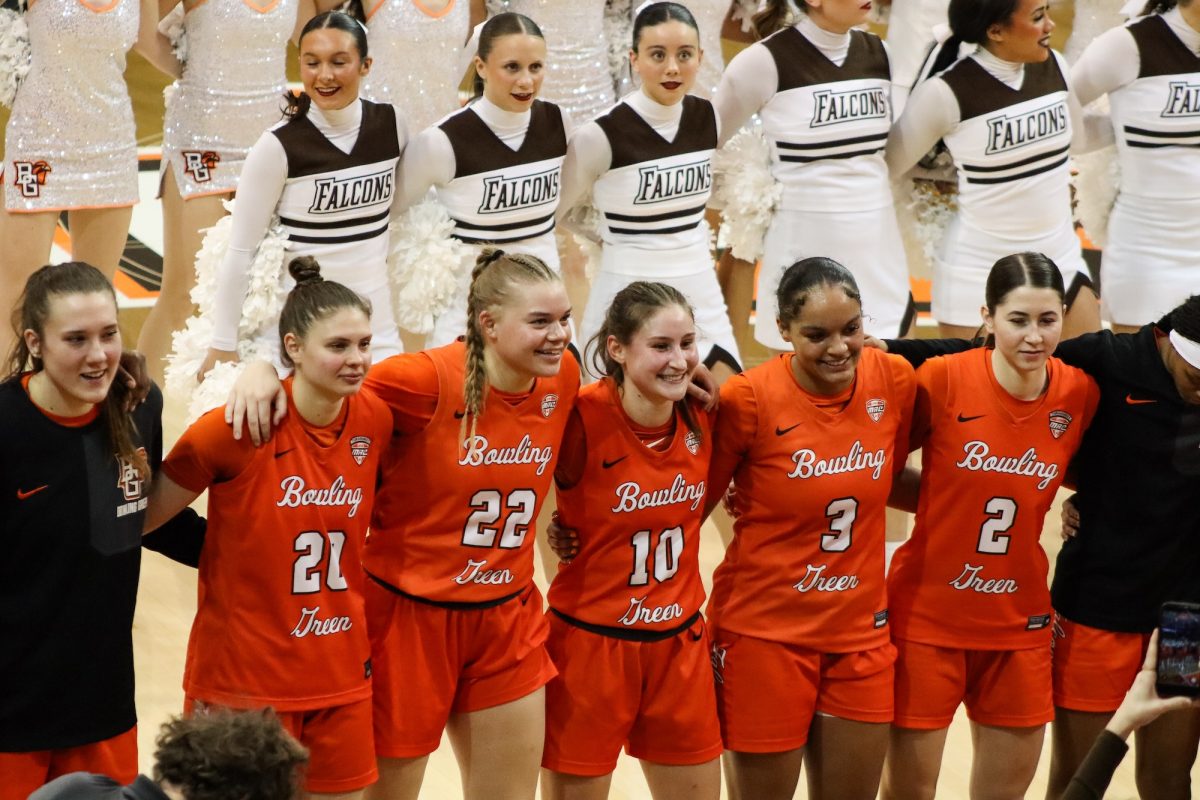 Bowling Green, OH- The falcons celebrate their win at the Stroh Center in Bowling Green, Ohio.