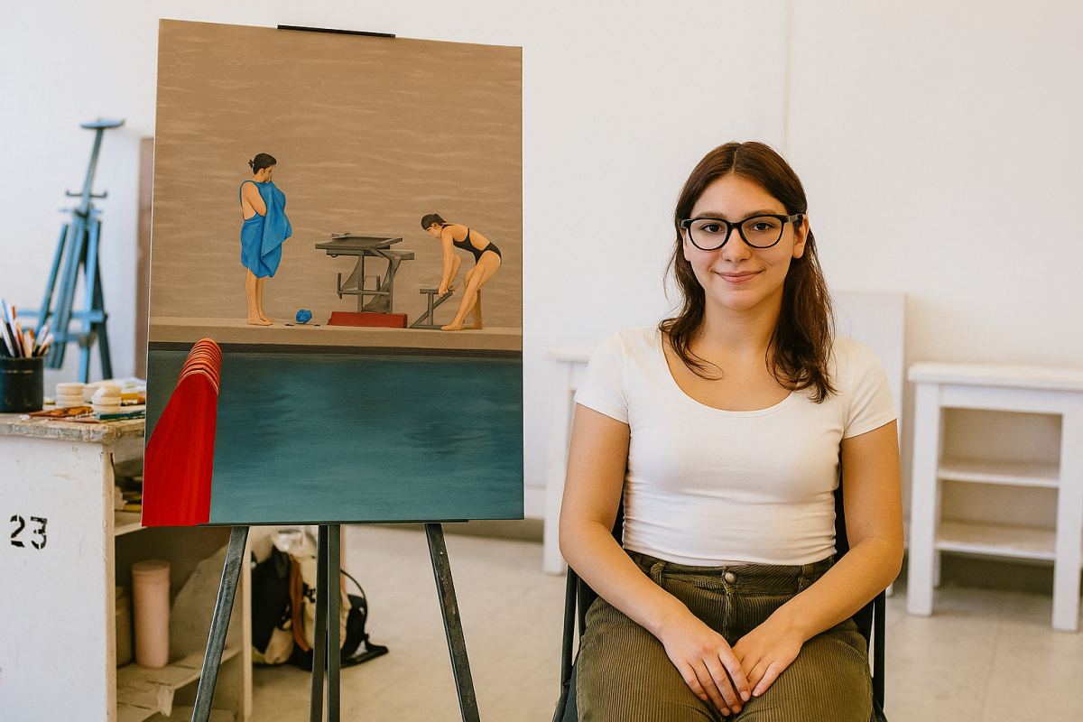 “I just saw the light reflecting off the water and thought it was cool," said BGSU art student and swimmer Samia Becdach. “This is like an everyday scene, us every day after practice, sometimes two times a day. Picking up our stuff, getting dry and ready to leave.”