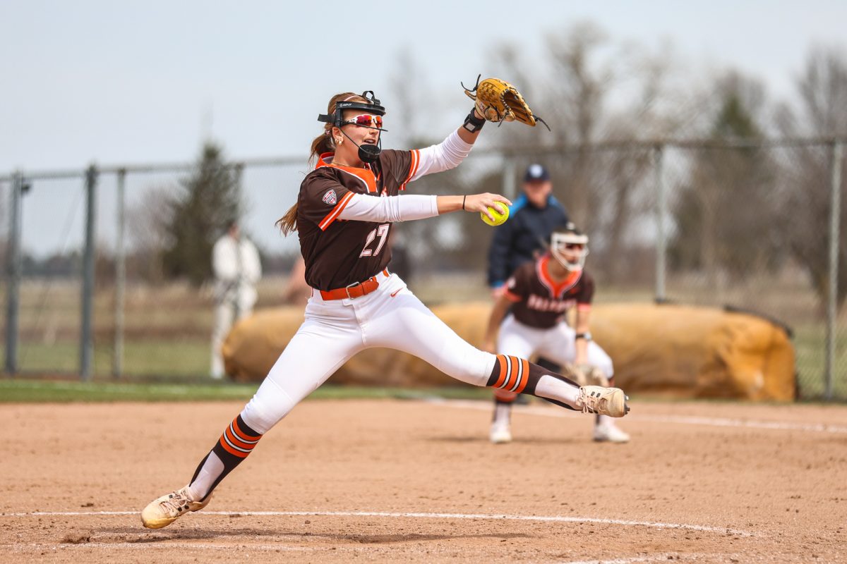 Bowling Green, OH - Falcons freshman pitcher Avari Sandifer (27) pitches the ball to a Central Michigan Chippewa at Meserve Field in Bowling Green, Ohio.
