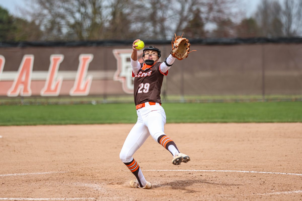 Bowling Green, OH - Falcons freshman pitcher Avari Sandifer (27) pitches the ball to a Central Michigan Chippewa at Meserve Field in Bowling Green, Ohio.