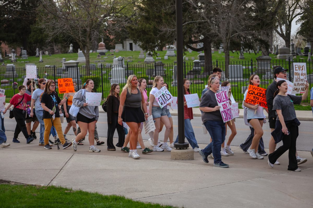 Bowling Green, OH -Students partake in a “Take Back the Night” event as part of sexual assault awareness month on April 12, 2026 in Bowling Green, Ohio.